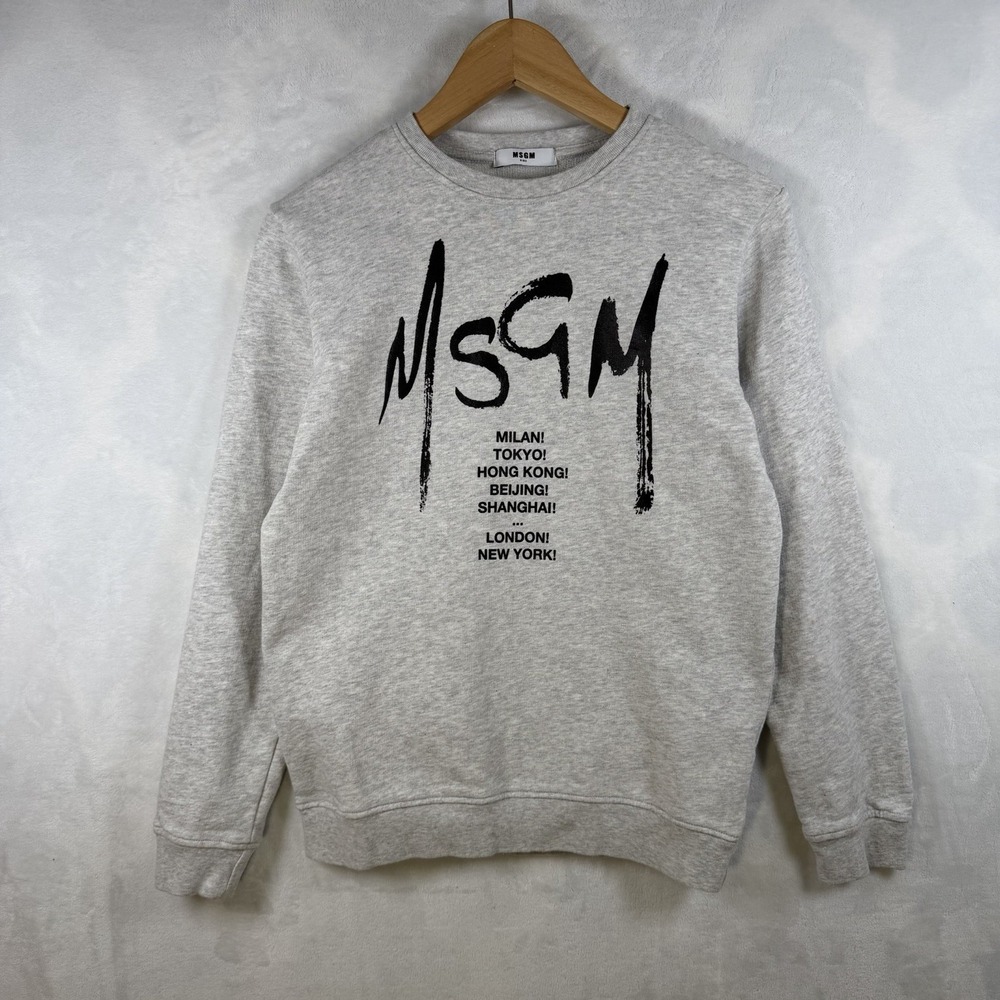 MSGM Gray Cotton Fleece Crew Neck Logo Graphic Pullover Sweatshirt Kids Size 16